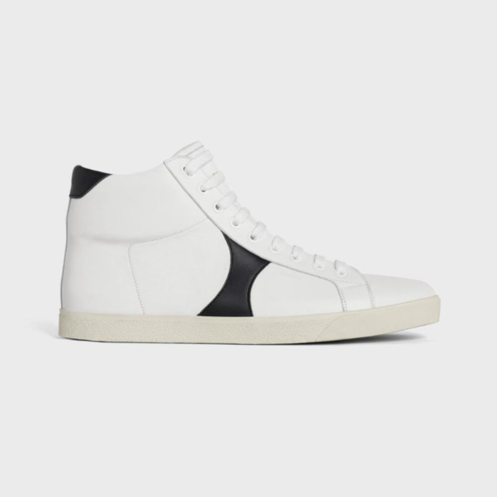 CELINE Triomphe Mid Lace Up Sneaker Calfskin Leather White Black Sz 42 /10 $1350